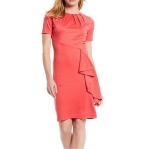 NWT LDT Brooke Pleated Coral Tangerine Draped Ruffe Knit Sheath Dress - 8